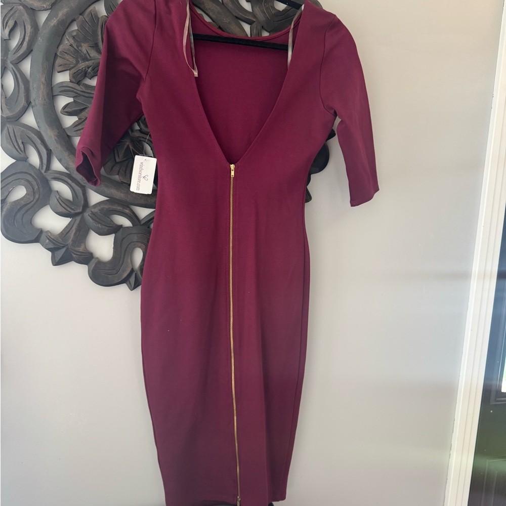 Windsor Burgundy Long Sleeve Dress with Gold Zipper